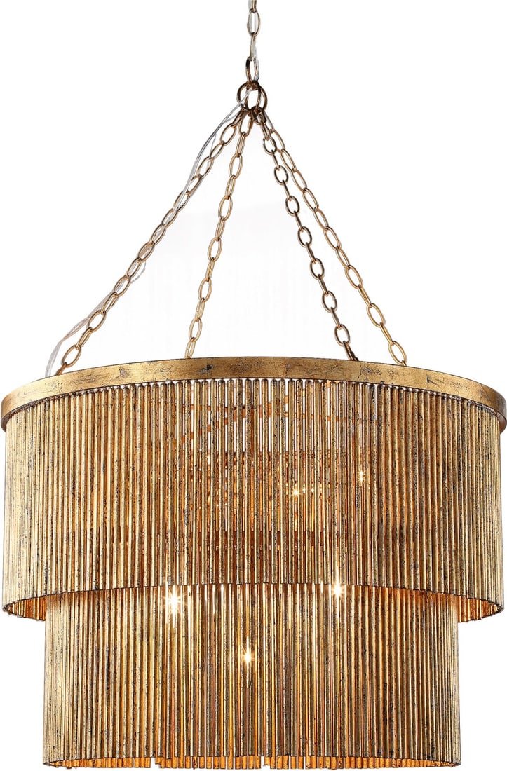 Terracotta Imperial Two-Tier Gilded Chandelier 43H 30W 30D: Terracotta Imperial Two-Tier Gilded Chandelier 43H 30W 30D Illuminate your space with this exquisite Antique Style Gilded Two-Tier Chandelier, designed to bring a vintage charm to modern interiors. Th
