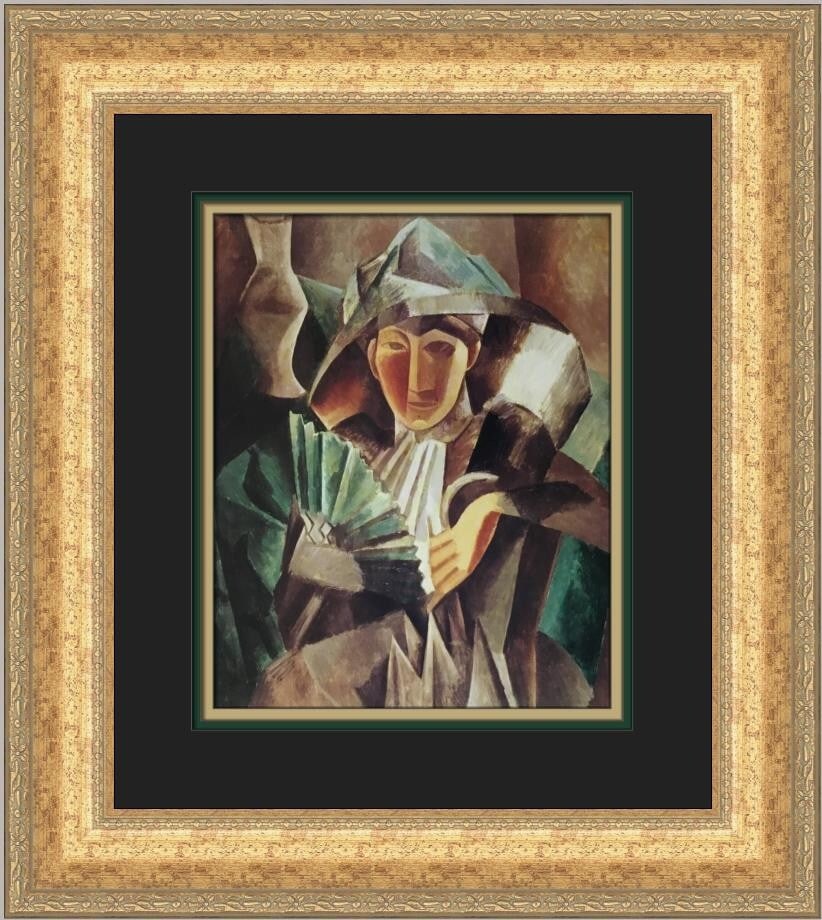 Pablo Picasso Woman with a Fan Custom Framed Art Print 1972: Pablo Picasso Woman with a Fan Custom Framed Art Print 1972 This exquisite custom framed print titled 'Woman with a Fan' by Pablo Picasso showcases a stunning example of Abstract Expressionism and Imp