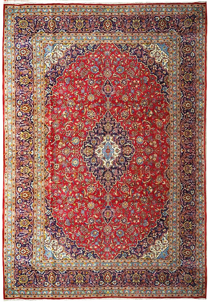 Exquisite 9.7 x 14.7 Persian Kashan Rug Hand-Knotted Premium Wool Red Blue (1 of 12)