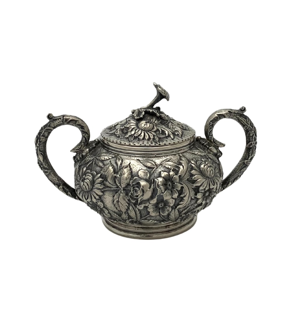 Antique S. Kirk & Son 925 Sterling Silver Floral Repousse Honey Dish (1 of 4)