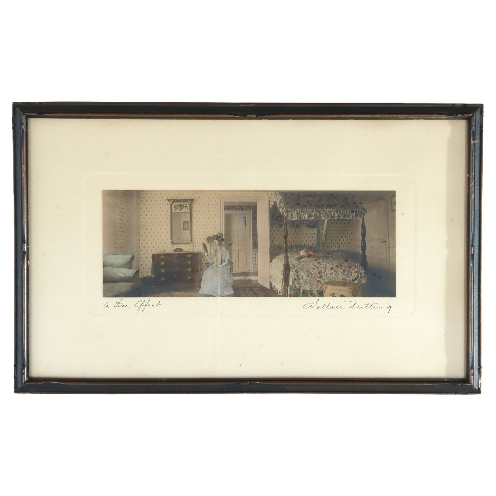 Signed Wallace Nutting Hand-Colored Print A Fine Effect Circa 1900: Signed Wallace Nutting Hand-Colored Print A Fine Effect Circa 1900 This is an antique hand-colored photograph titled 'A Fine Effect' by Wallace Nutting, dating to around 1900. Known for his picturesqu