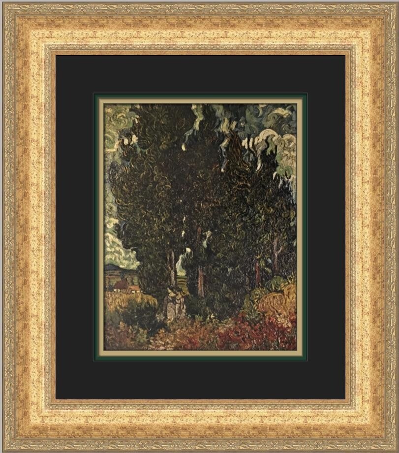 Vincent Van Gogh Cypresses with Two Figures Custom Framed Art Print: Vincent Van Gogh Cypresses with Two Figures Custom Framed Art Print This stunning custom framed print features Vincent Van Gogh's iconic work, "Cypresses with Two Figures," a beautiful representation