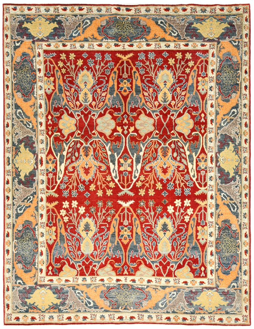 Hand-Knotted Oushak Chobi Floral Area Rug 8'0 x 10'3 Wool Modern Decor: Hand-Knotted Oushak Chobi Floral Area Rug 8'0 x 10'3 Wool Modern Decor Enhance your living space with this stunning Hand-Knotted Oushak Chobi Oriental Rug, featuring a large floral design that complem