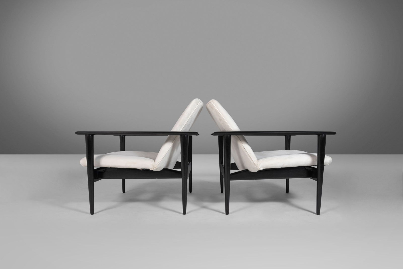 Set of 2 Ebonized Danish Modern Lounge Chairs by Hans Wegner Newly Upholstered (1 of 10)