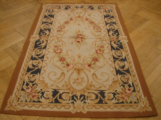 3' x 5' Ivory Aubusson Hand-knotted Area Rug Elegant Floral Design (1 of 4)