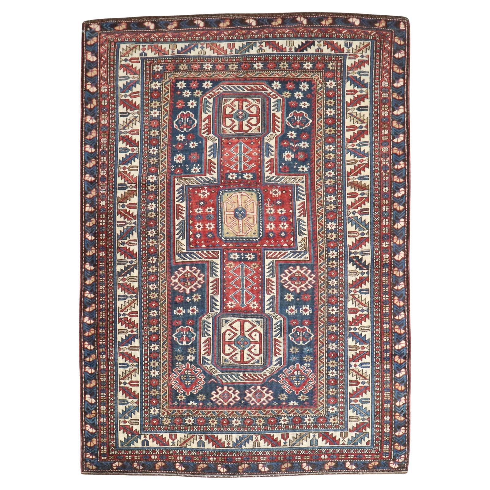 19th Century Kazak Shirvan Rug Hand-Knotted Wool 3'8 x 4'9 (1 of 7)