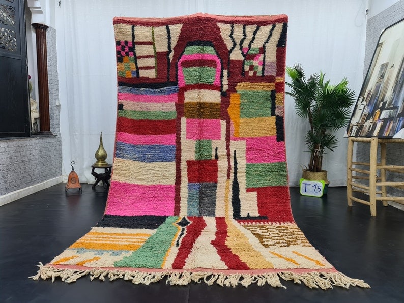 Authentic Handwoven Moroccan Colorful Rug 10 x 5 Feet: Authentic Handwoven Moroccan Colorful Rug 10 x 5 Feet Enhance your home decor with this authentic handwoven colorful rug, crafted by skilled Berber women weavers in the Atlas Mountains of Morocco. Mad
