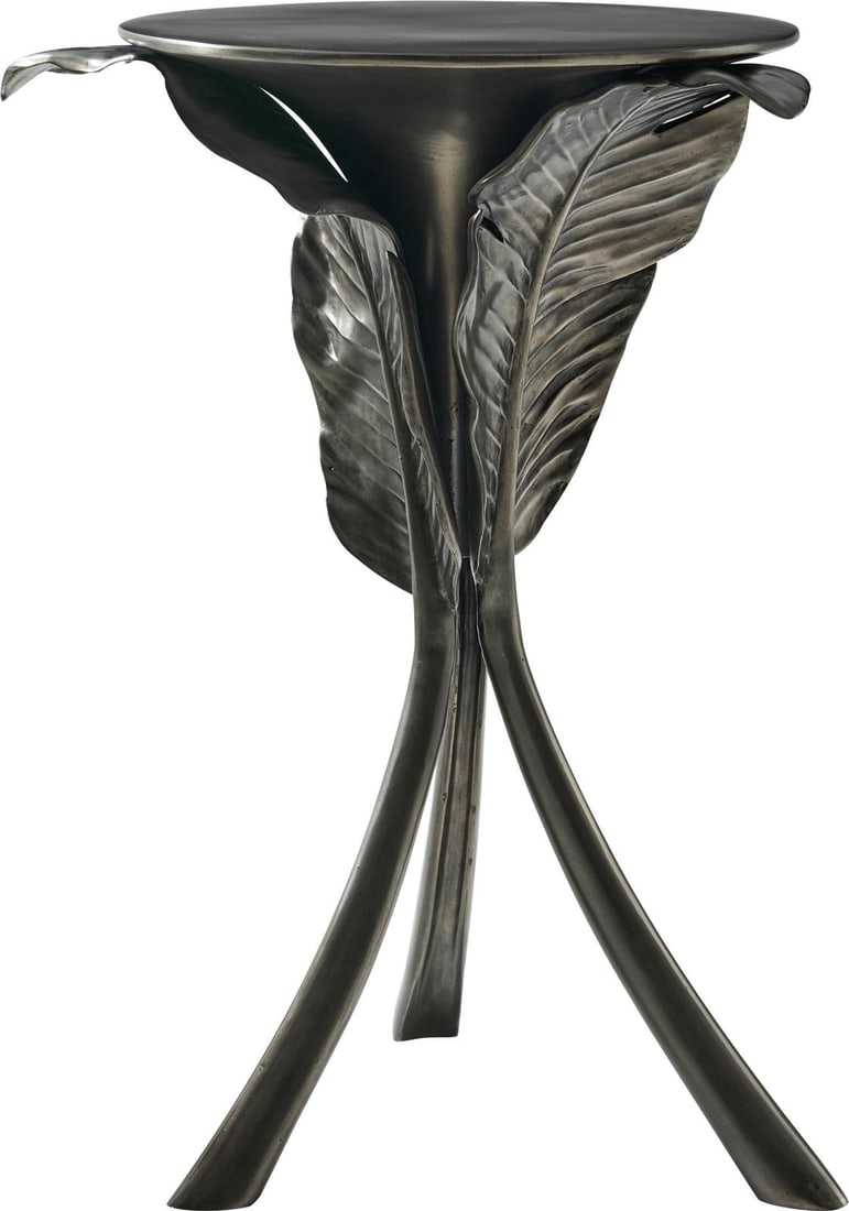 Theodore Alexander Ophelia Drink Table Volcanic Finish Aluminum 24H 17W 17D: Theodore Alexander Ophelia Drink Table Volcanic Finish Aluminum 24H 17W 17D Introducing the Sophisticated Ophelia Drink Table, a stunning addition to your home decor. This elegant table features a uni