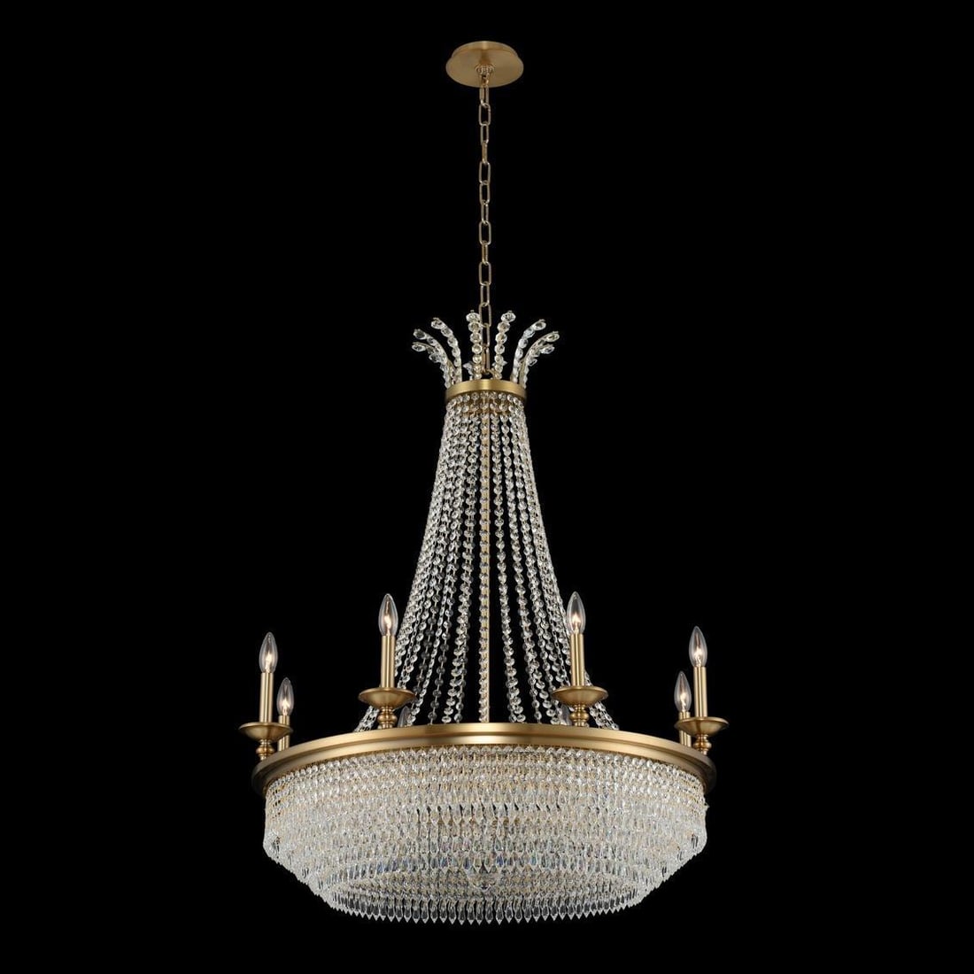 Kalco Tavo 8-Light Crystal Chandelier Winter Brass Modern Classic: Kalco Tavo 8-Light Crystal Chandelier Winter Brass Modern Classic Illuminate your space with the Tavo 8 Light Crystal Chandelier, a stunning piece that blends modern and classic styles. Crafted with e