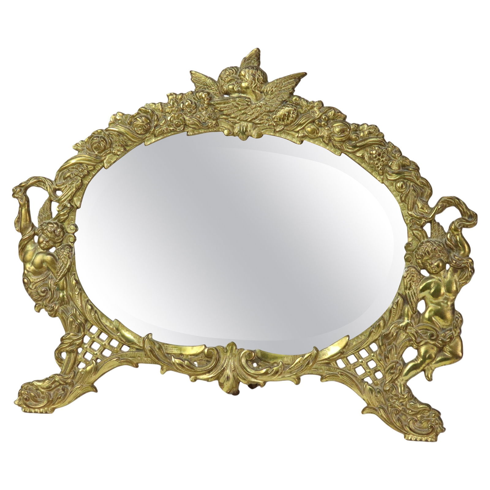 Circa 1920 Gilt Bronze Figural Floral Dresser Mirror 13x16 (1 of 6)
