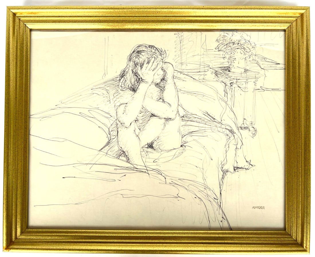 Elias Rivera Figure Study Ink on Paper from Gregory Peck Estate: Elias Rivera Figure Study Ink on Paper from Gregory Peck Estate Presenting a stunning ink on paper figure study by American artist Elias Rivera (1937-2019), hailing from the Estate of Gregory Peck. Th