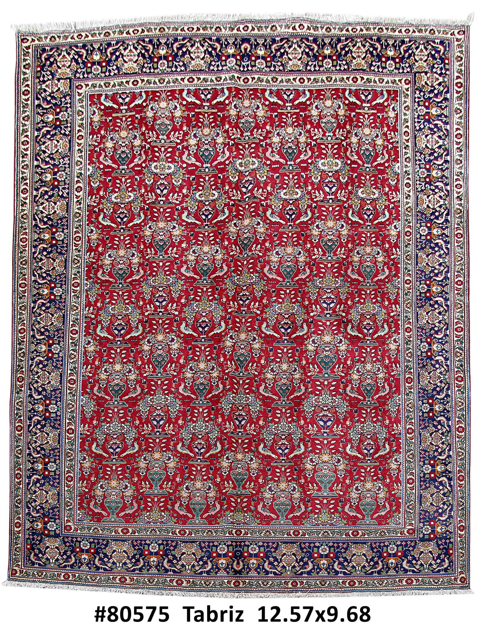 9.8 x 12.7 Red Vases Persian Tabriz Handmade Rug (1 of 6)