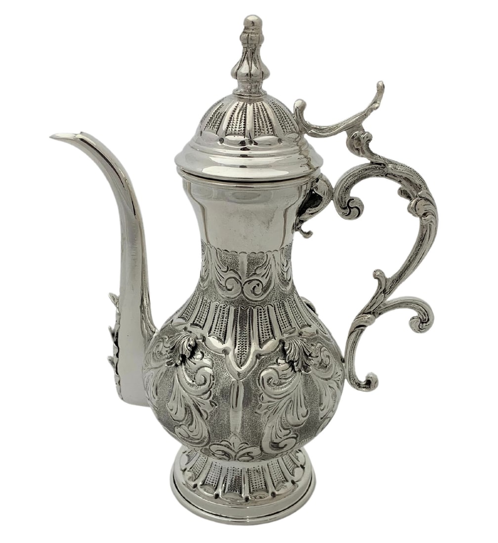 Handmade 925 Sterling Silver Oil Pitcher with Leaf Applique 8 Inches (1 of 4)