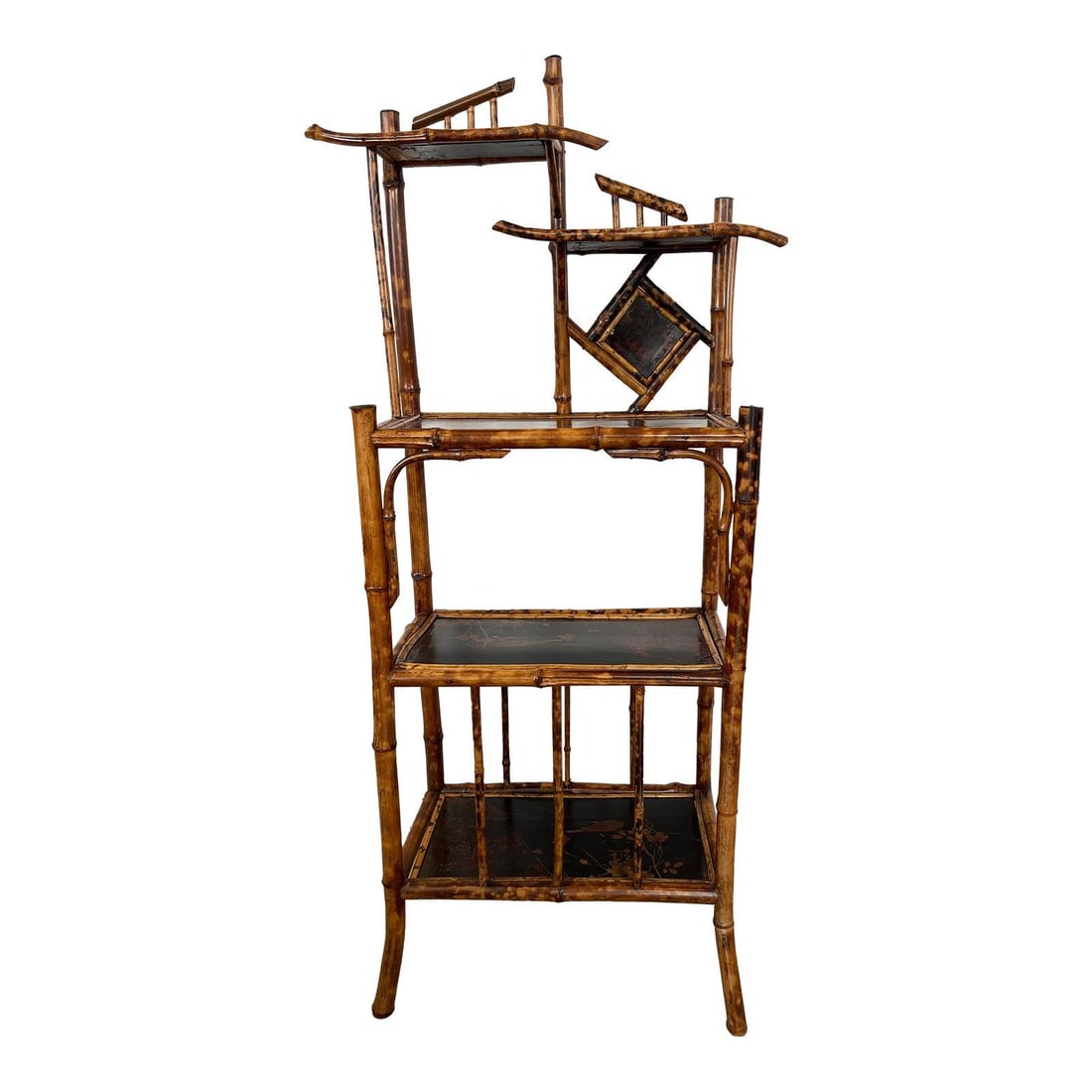French Art Nouveau Tortoiseshell Bamboo Lacquer Chinoiserie Etagere Bookcase (1 of 10)