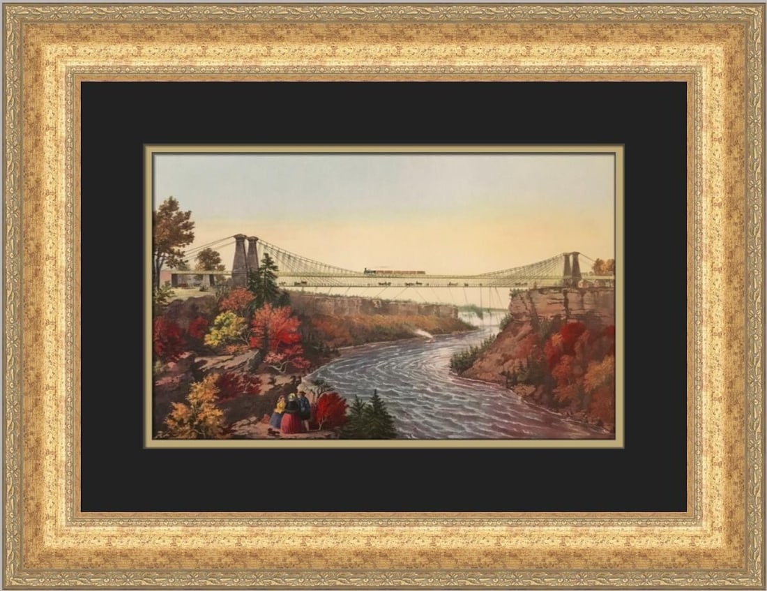Currier & Ives Railroad Suspension Bridge Custom Framed Print 1952 (1 of 2)