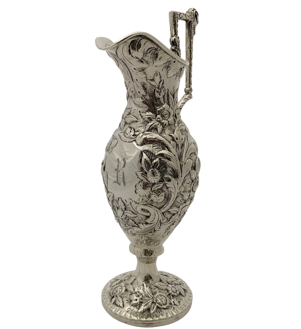 Antique Kirk & Son 925 Sterling Silver Floral Oil Pitcher with R Initial (1 of 4)