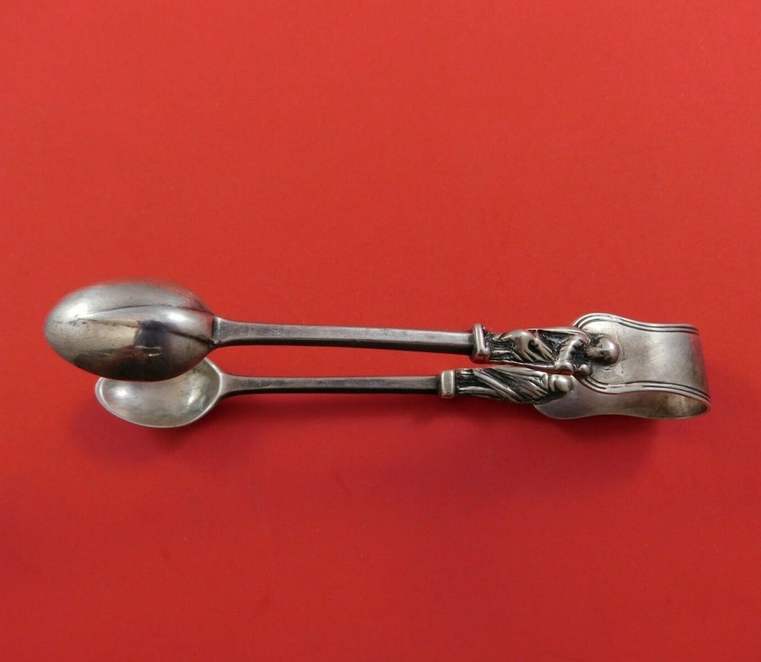 Victorian Sterling Silver Sugar Tongs by Henry Holland 4 3/4" with 3-D Apostles (1 of 2)