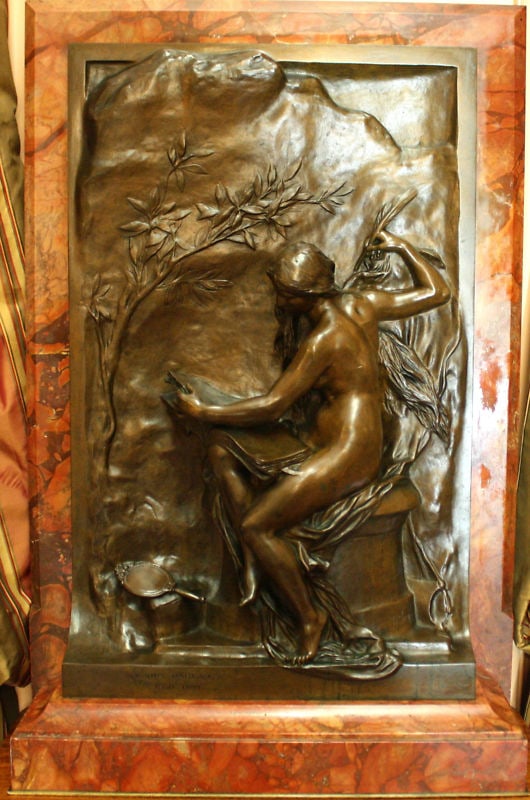 19th Century Bronze Statue on Marble by H Chapu: 19th Century Bronze Statue on Marble by H Chapu Experience the elegance of 19th-century French Art Nouveau with this striking bronze statue by renowned artist Henry Michel Chapu (1833-1891). Crafted b