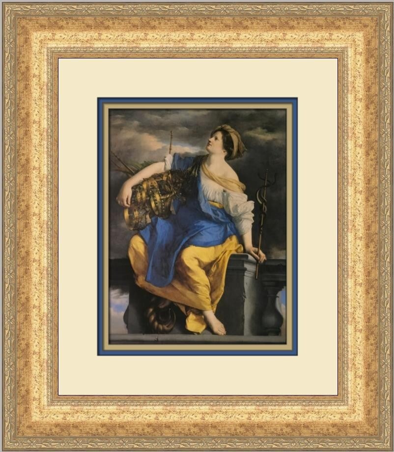 Orazio Gentileschi Felicity Triumphant Custom Framed Print 18x16: Orazio Gentileschi Felicity Triumphant Custom Framed Print 18x16 This exquisite custom framed print titled "Felicity Triumphant over Dangers" by artist Orazio Gentileschi captures the essence of reali