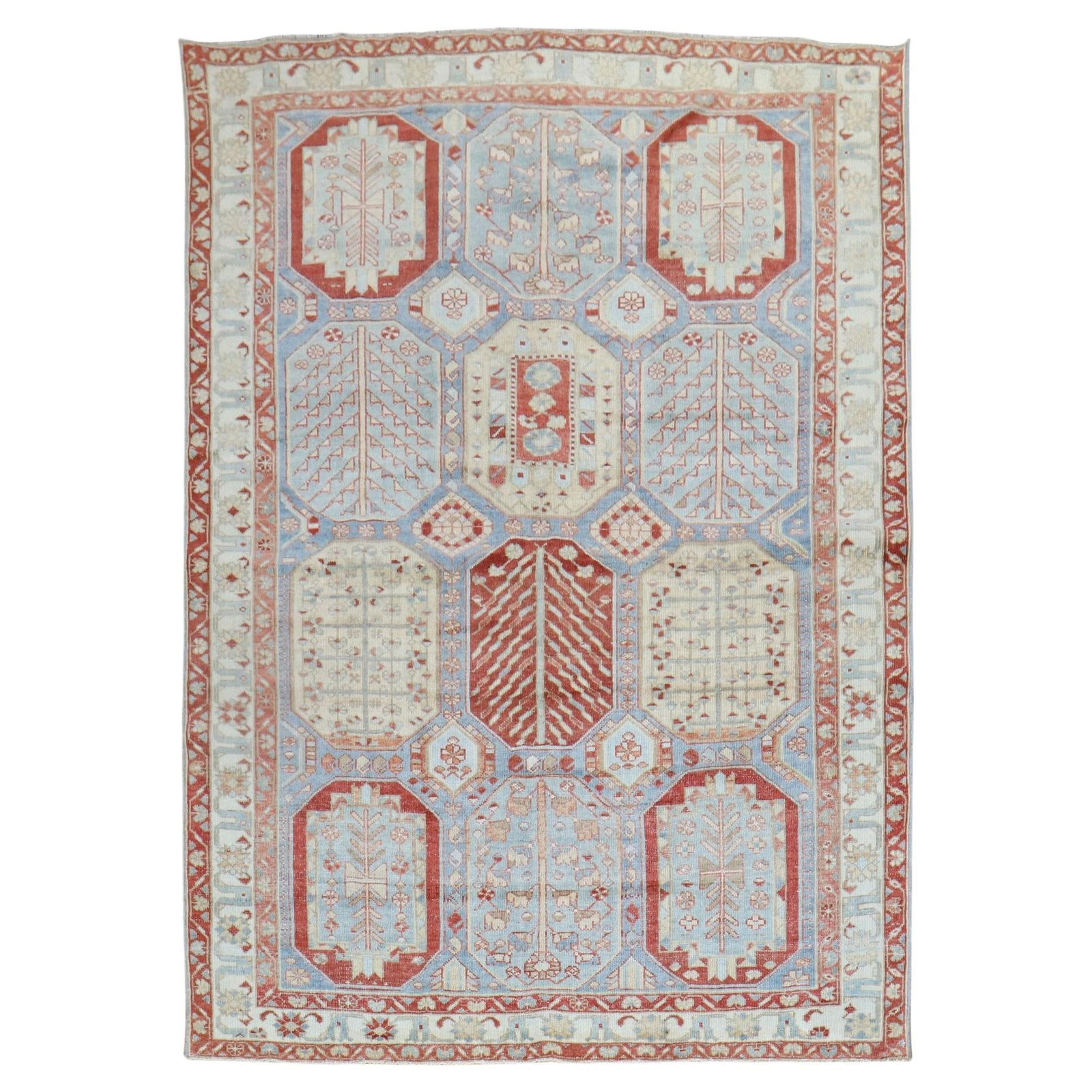 Vintage Sky Blue Persian Bakhtiari Hand-Woven Wool Rug 4'11" x 6'8" Iran 1940s (1 of 11)