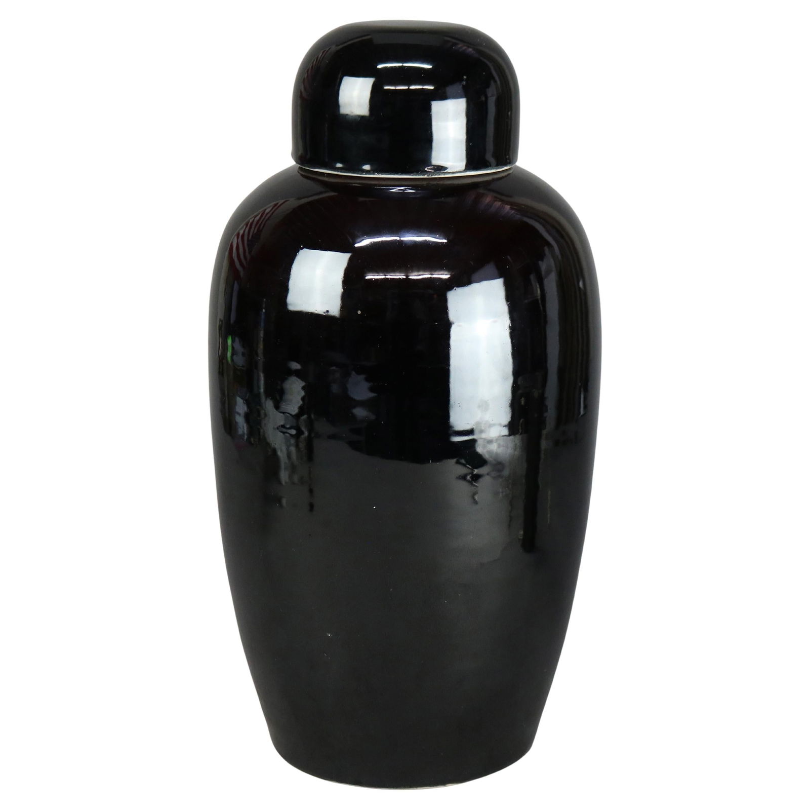 Antique Chinese High Glaze Black Pottery Temple Jar 17.5" C1930 (1 of 6)