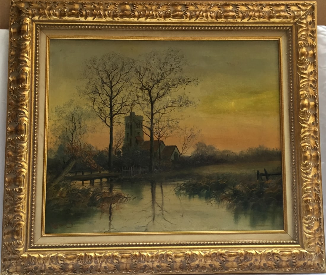 1900 Oil on Canvas 'Under the Bridge' by Raphael S. (1 of 6)