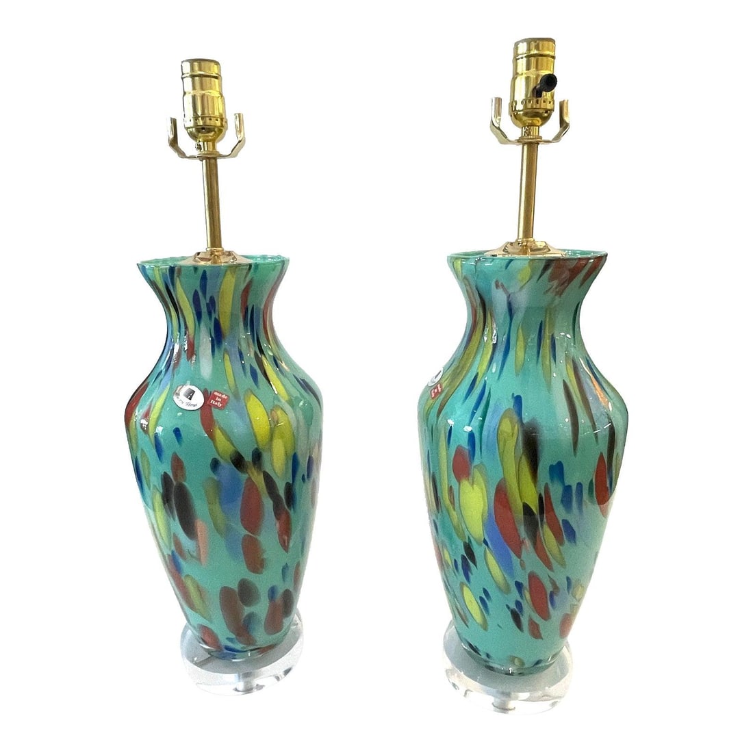 1970s Murano Maestri Vetrai Green Spot Art Glass Lamps Pair Italy (1 of 10)