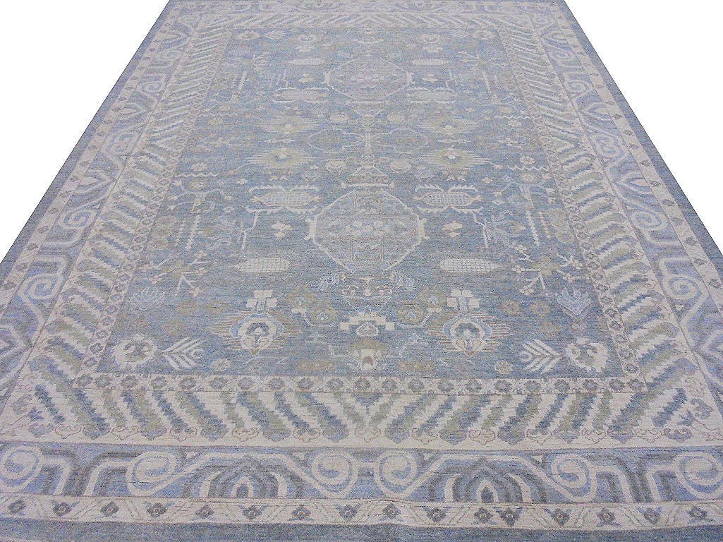 9.0 x 11.6 Hand-Knotted Vegetable Dyed Ziglar Chobi Peshawar Rug Light Blue (1 of 7)
