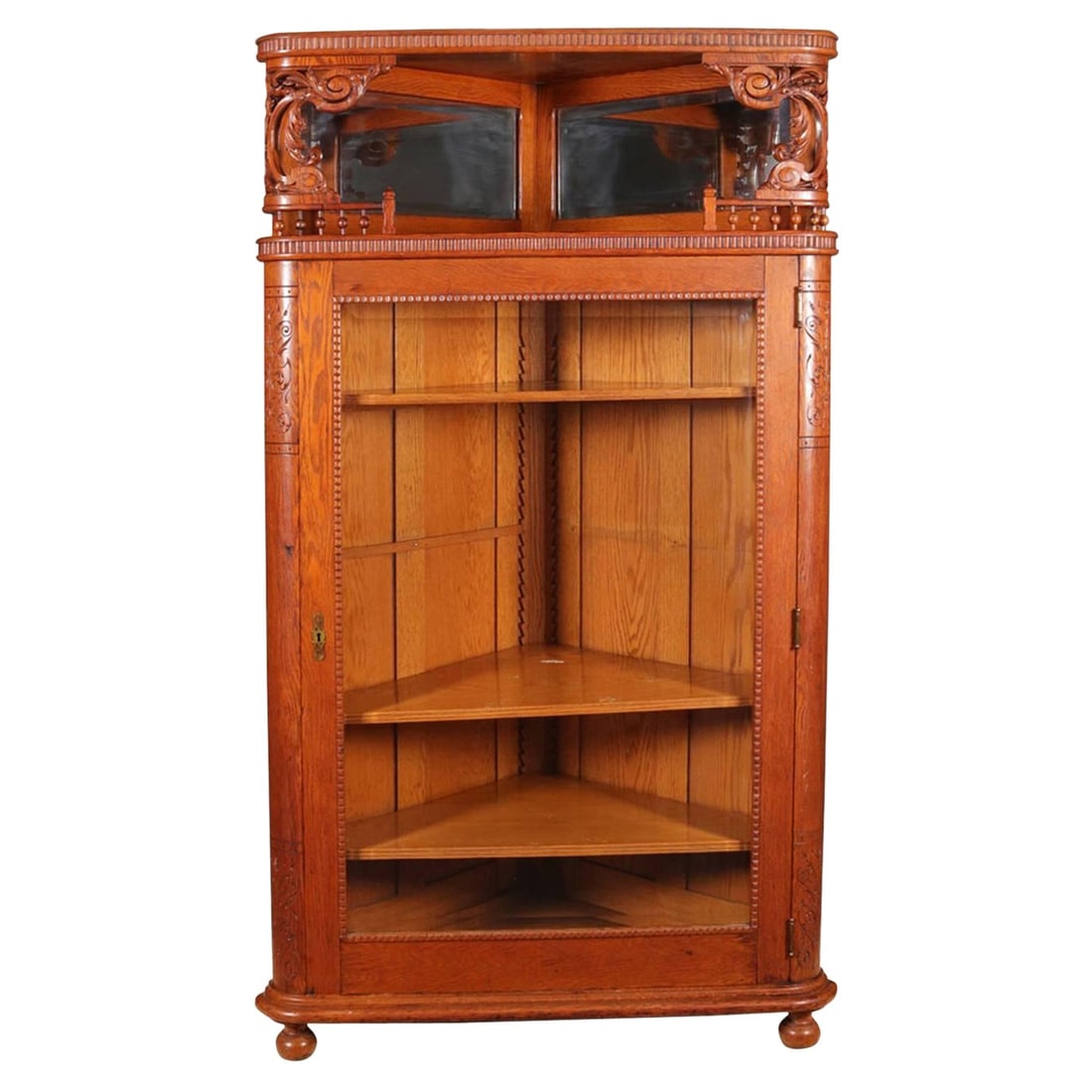 R.J. Horner School Antique Oak Corner China Cabinet 1910 Hand-Carved Design (1 of 11)