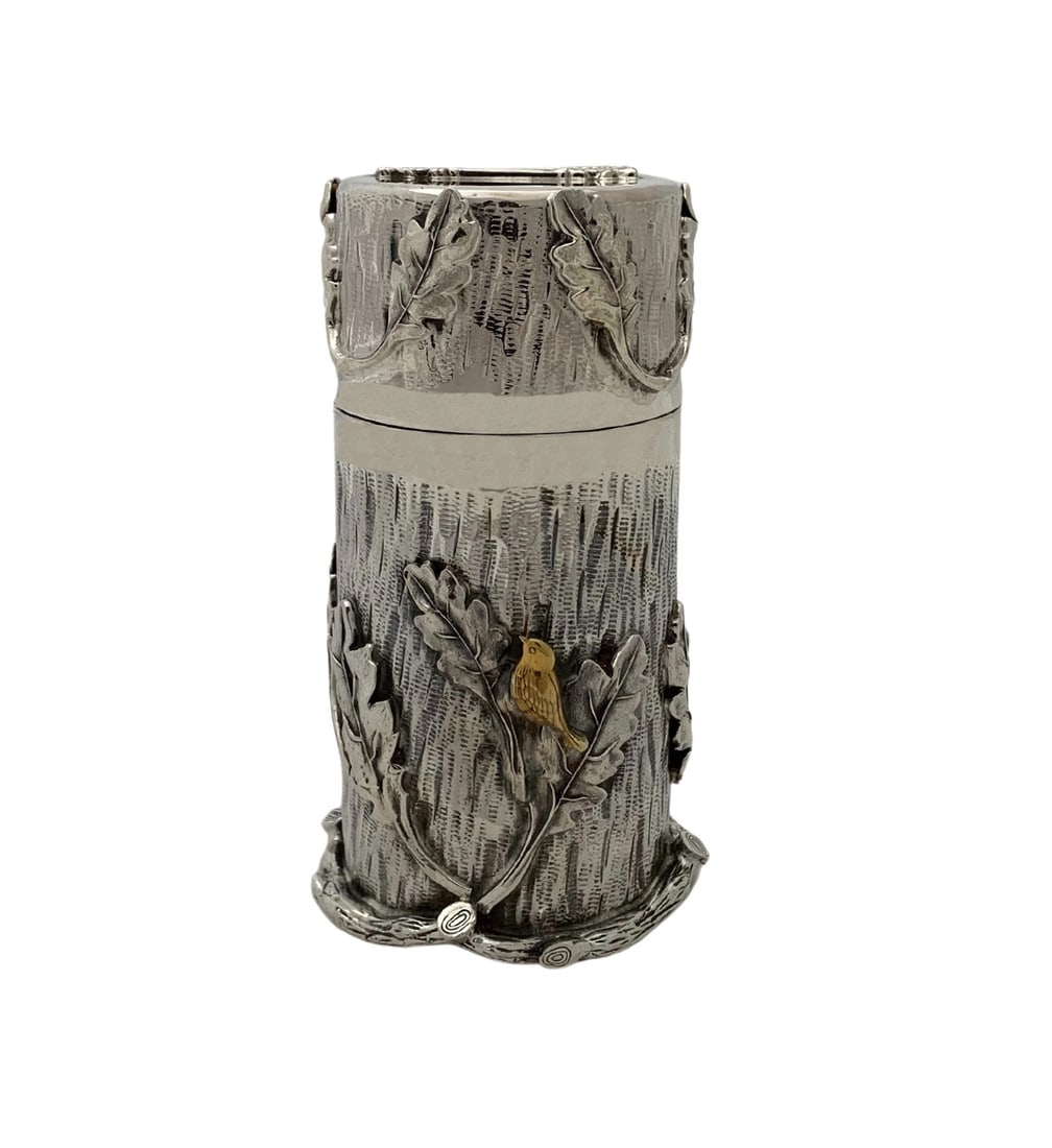 Sterling Silver Gold Plated Handmade Bird Leaf Tzedaka Box (1 of 4)