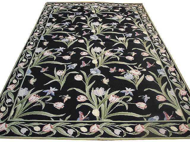 5' x 8' Hand-Knotted Black Needlepoint Area Rug Premium Wool China (1 of 6)