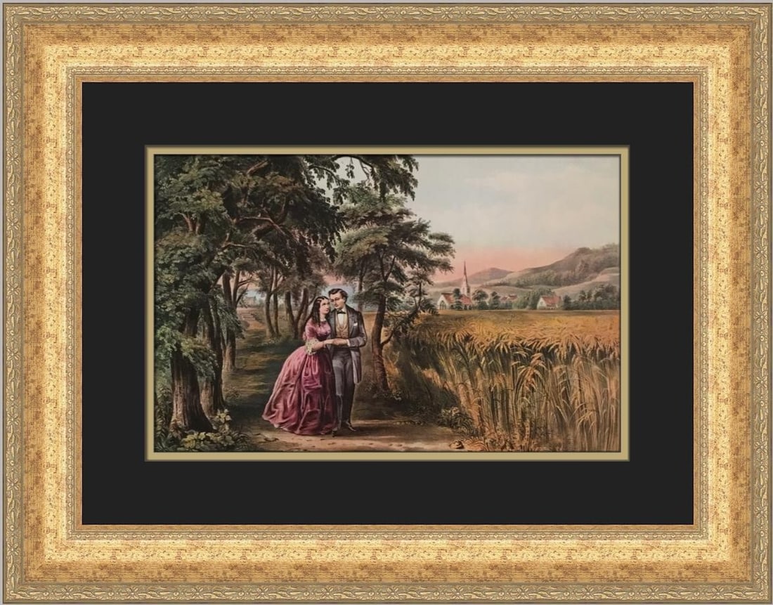 Currier & Ives Four Seasons of Life Youth Print in Gold Frame: Currier & Ives Four Seasons of Life Youth Print in Gold Frame Experience the charm of Currier & Ives with this beautifully custom framed print titled "Four Seasons of Life-Youth." Created in 1952, thi