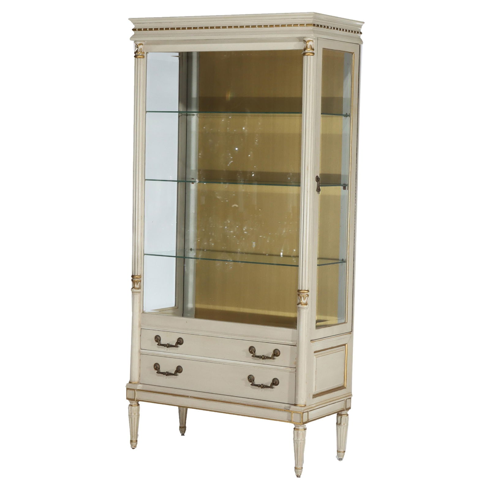 Mid 20th Century French Louis XVI Style Vitrine With Two Drawers and Gilt Accents (1 of 12)