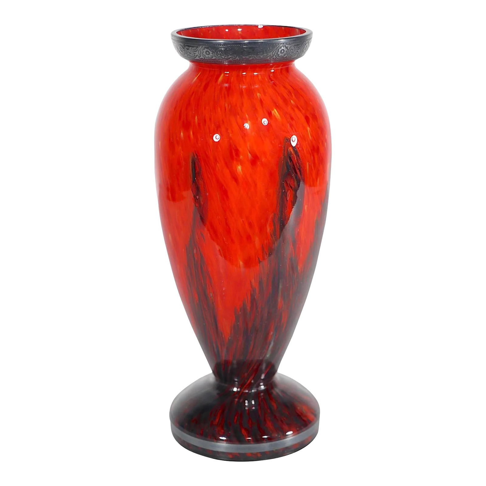 Art Deco Czech Glass Vase Orange Brown Silver Trim 1920s (1 of 9)