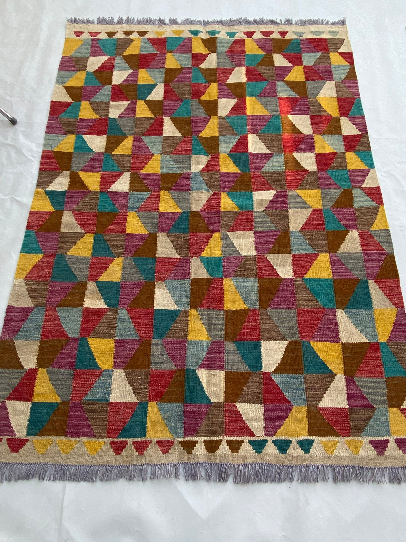 5' x 6' Multi-Color Red Handmade Kilim Rug from Afghanistan (1 of 7)