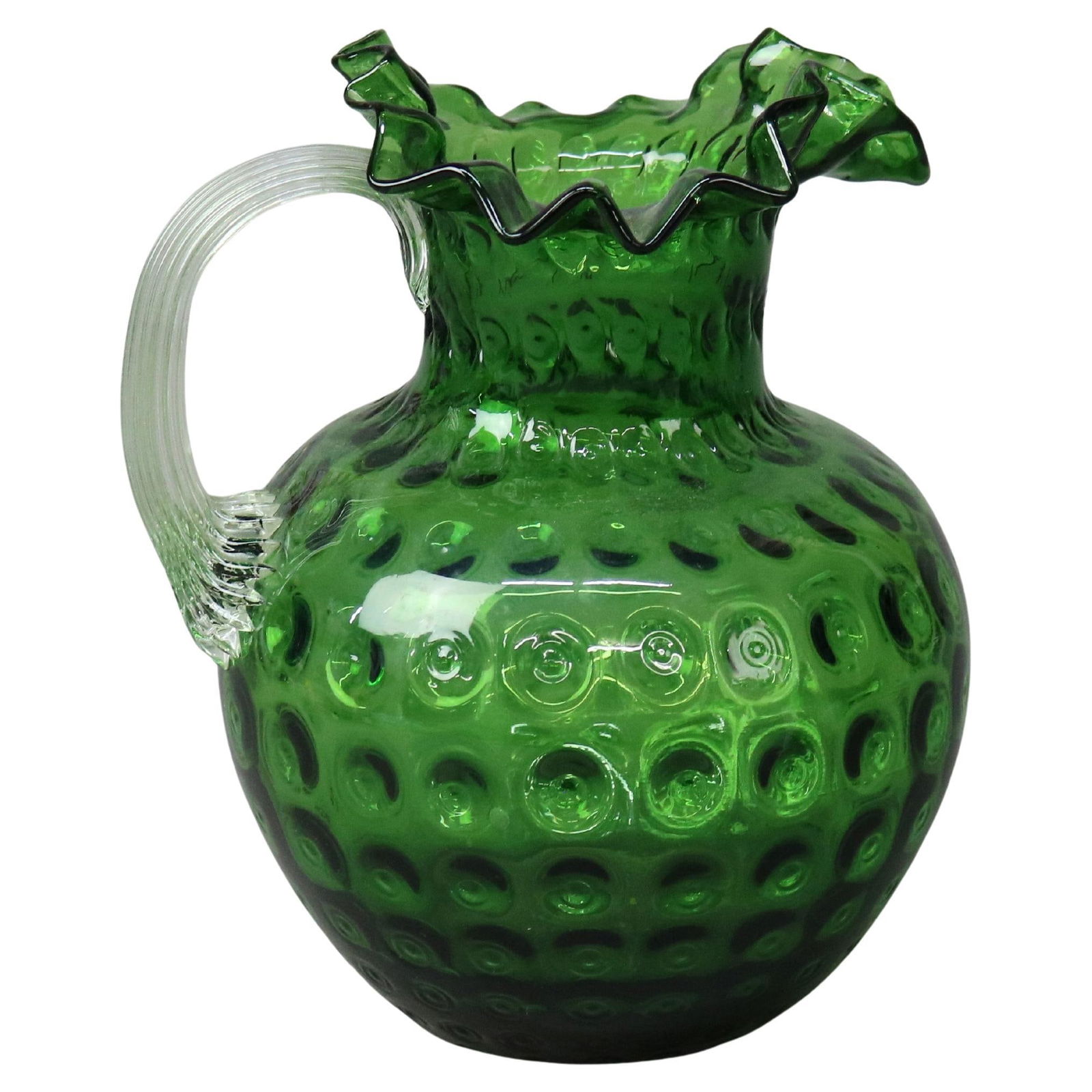 C1890 Antique Emerald Green Fluted Art Glass Pitcher Coinspot Pattern (1 of 8)