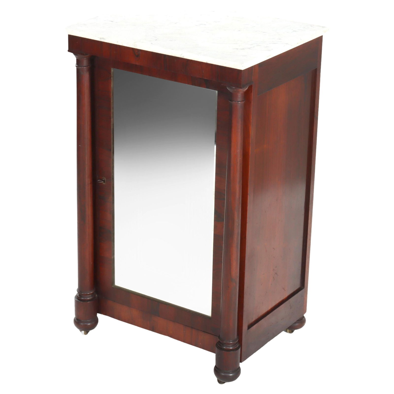 Antique Quervelle School American Empire Rosewood Marble Top Music Cabinet C1840: Antique Quervelle School American Empire Rosewood Marble Top Music Cabinet C1840 This exquisite music cabinet, crafted in the Early 19th Century, exemplifies the American Empire style in the manner