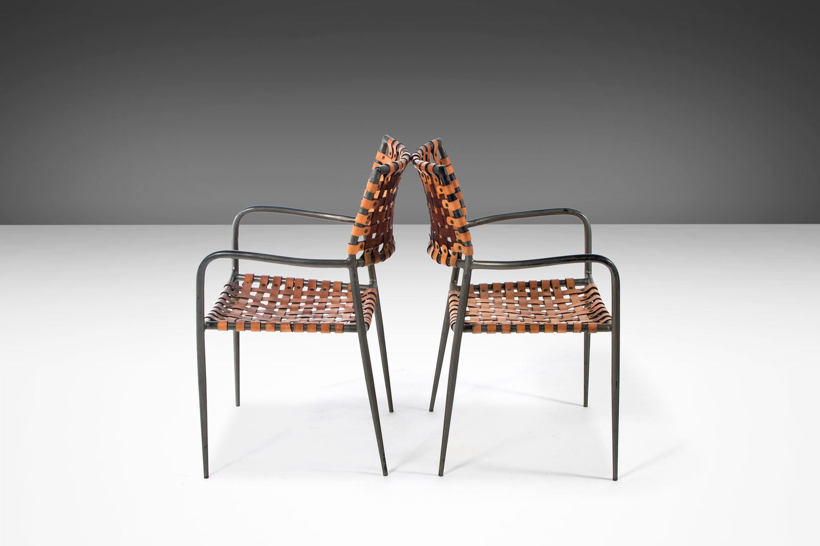 Set of 2 Italian 1970s Patinaed Metal Leather Armchairs (1 of 10)