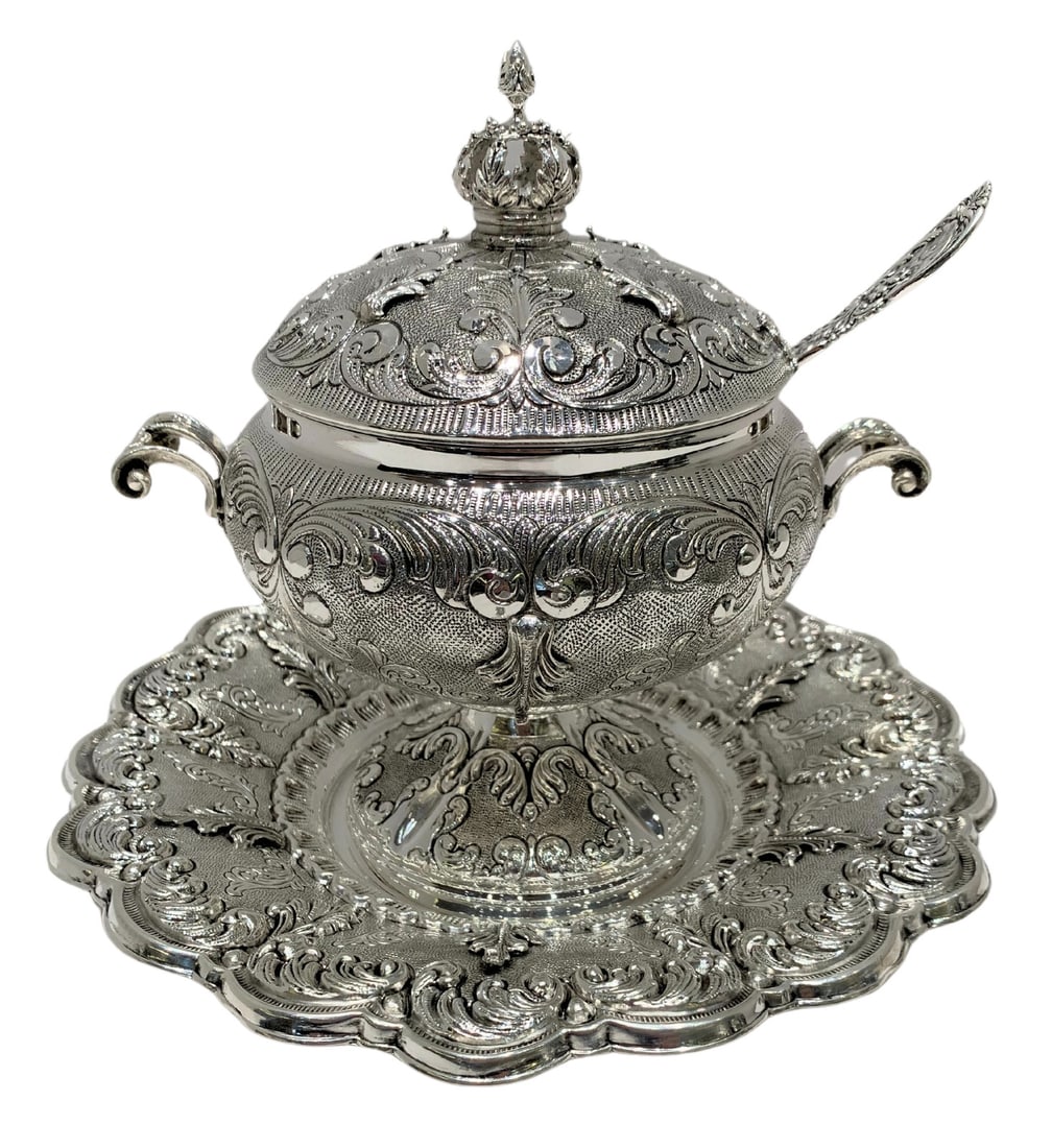 Elegant 925 Sterling Silver Gilded Honey Dish Tray Set (1 of 5)