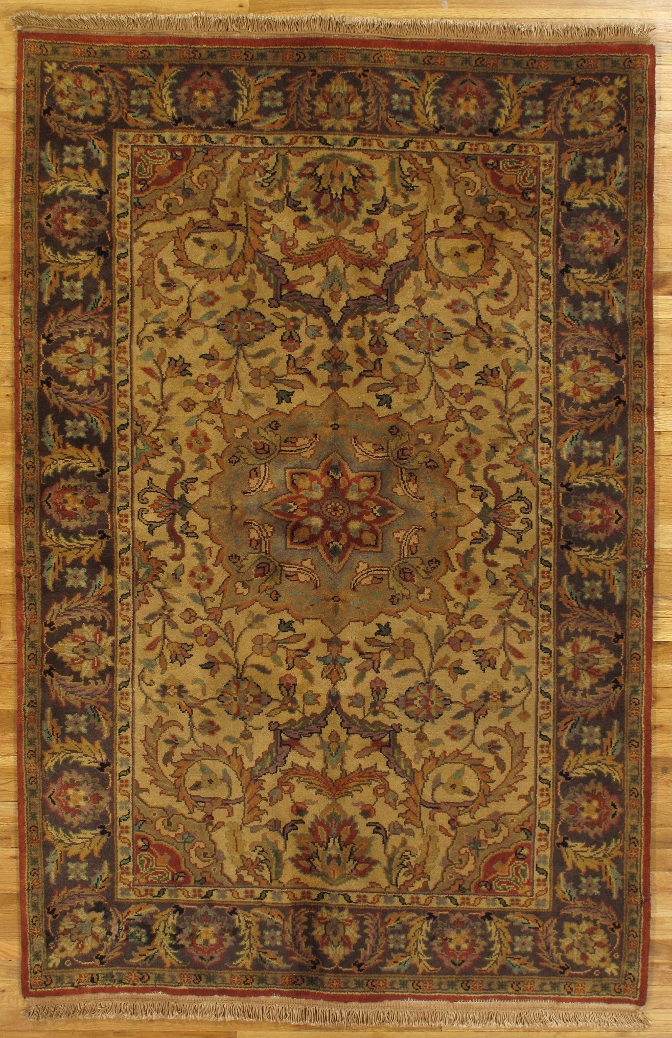 5'2 x 7'11 Handmade Traditional Agra Wool Rug Ivory Geometric Design (1 of 6)