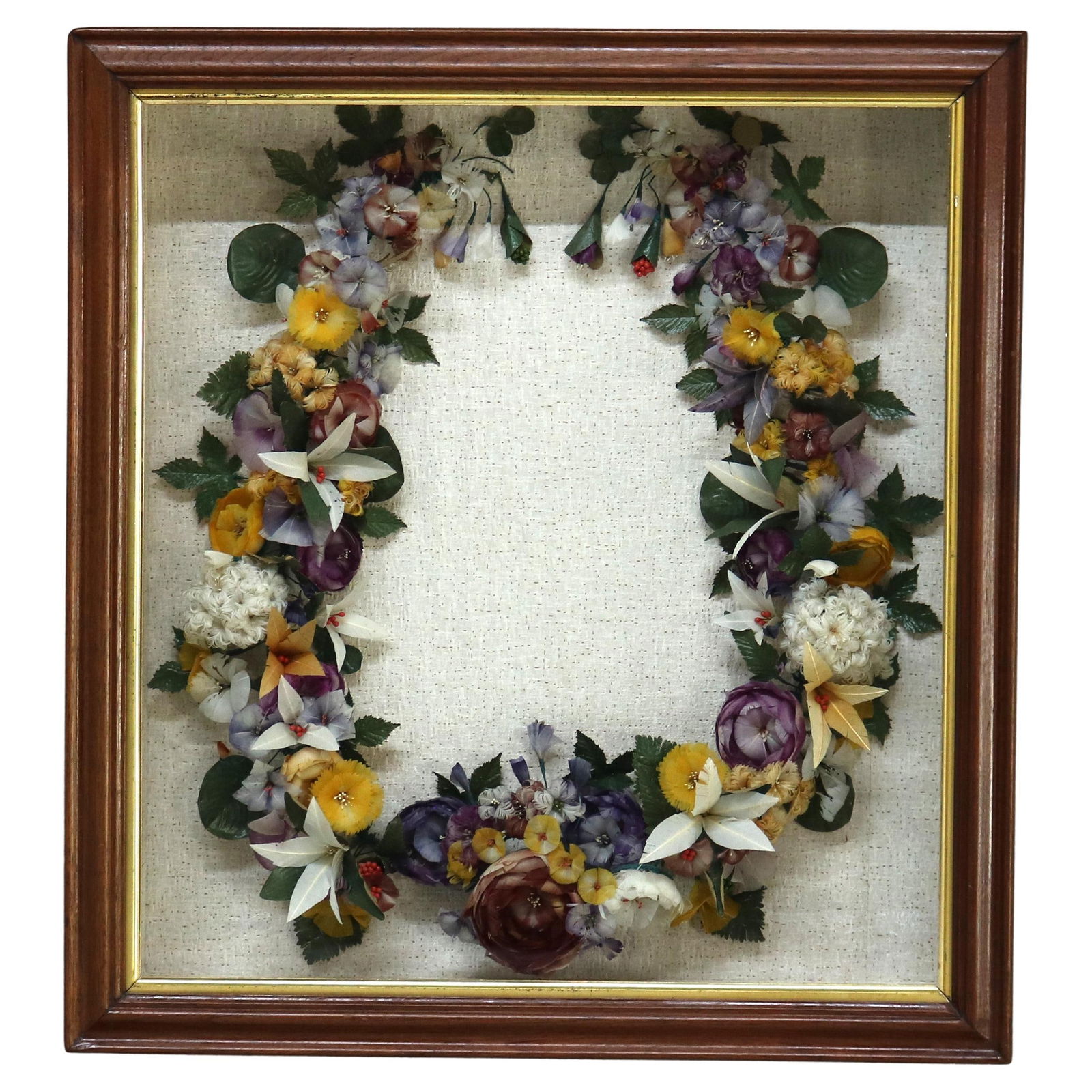 Victorian Shadow Box with Floral Wreath C1890 Wood Frame 27x25 (1 of 11)