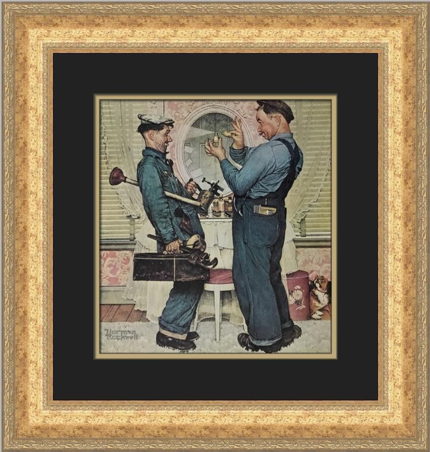 Norman Rockwell The Plumbers Custom Framed Americana Print 20 x 19 (1 of 2)