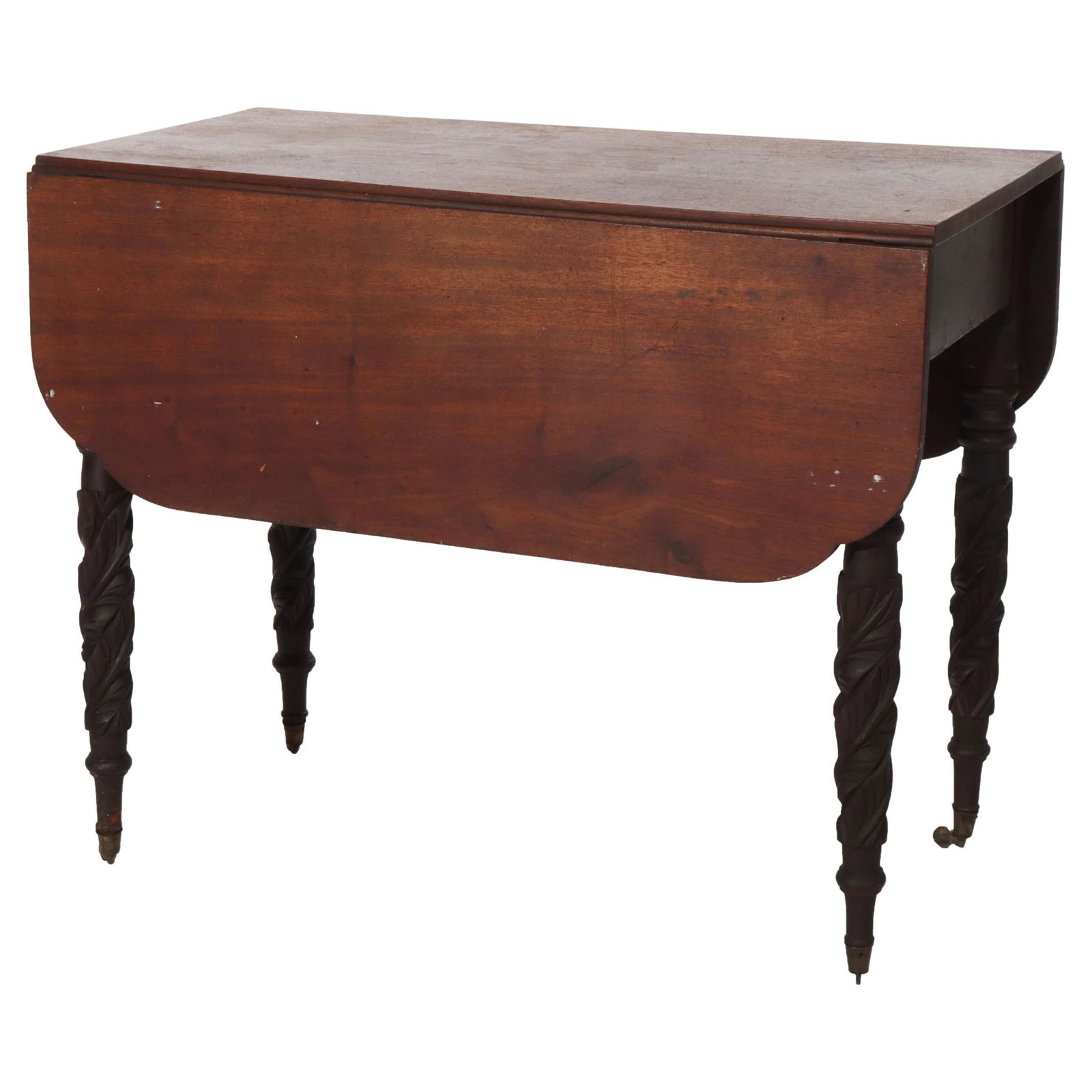 Antique Sheraton Carved Mahogany Drop Leaf Table Circa 1830: Antique Sheraton Carved Mahogany Drop Leaf Table Circa 1830 This exquisite antique Sheraton drop leaf table, crafted around 1830, exemplifies the elegance and craftsmanship of the early 19th century.