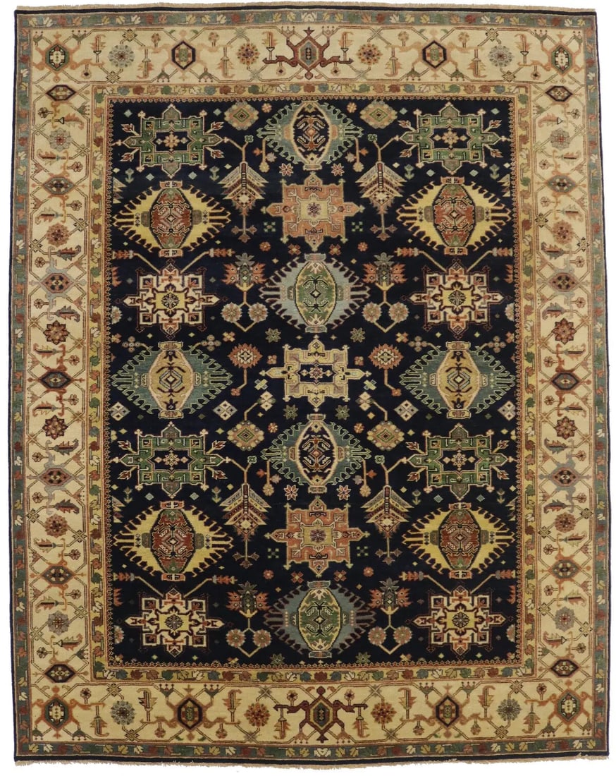 Handmade Indo Karajeh Geometric Wool Rug 8x10 ft Modern Tribal Design (1 of 17)