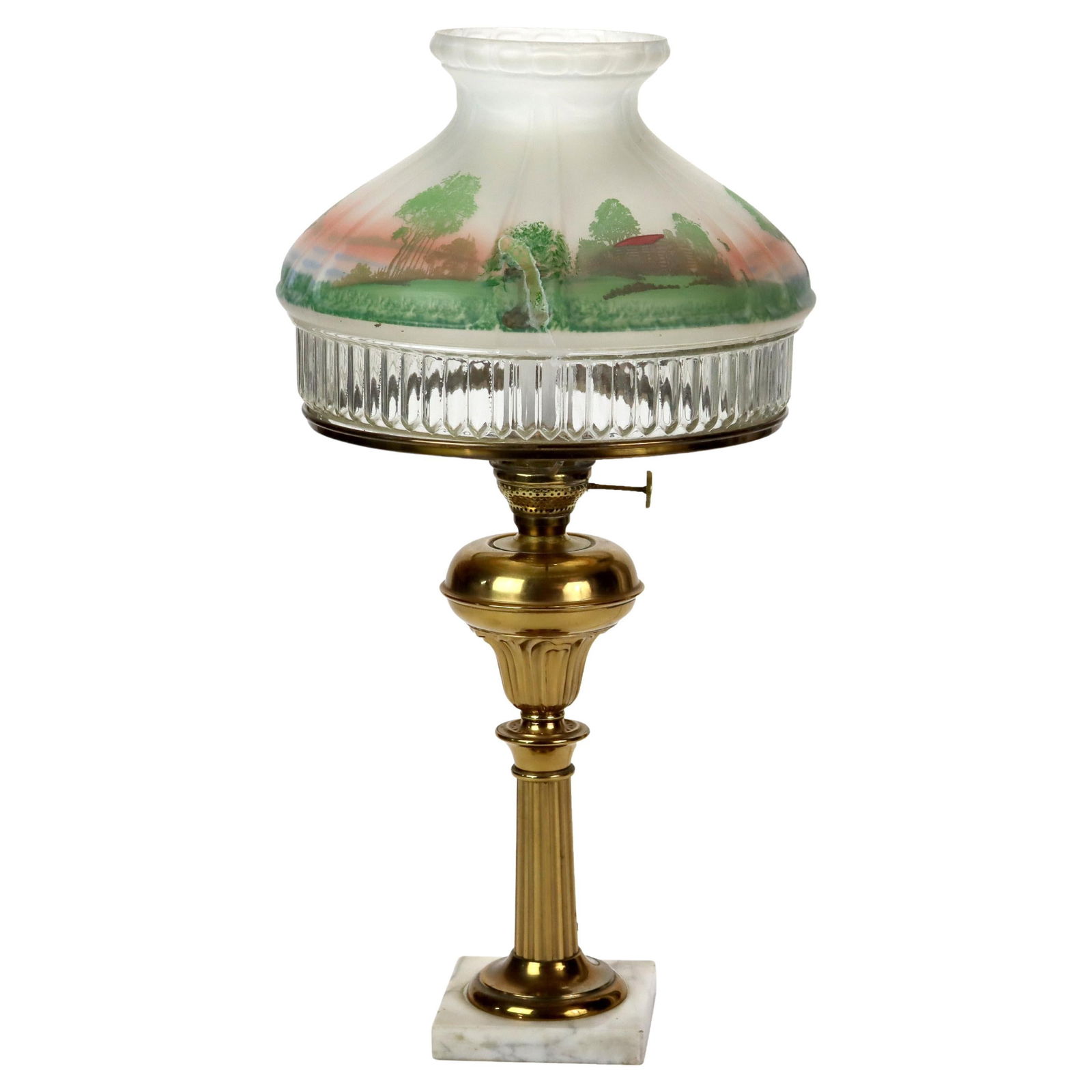Vintage Brass Solar Lamp with Scenic Tam O' Shanter Shade C1920 (1 of 12)