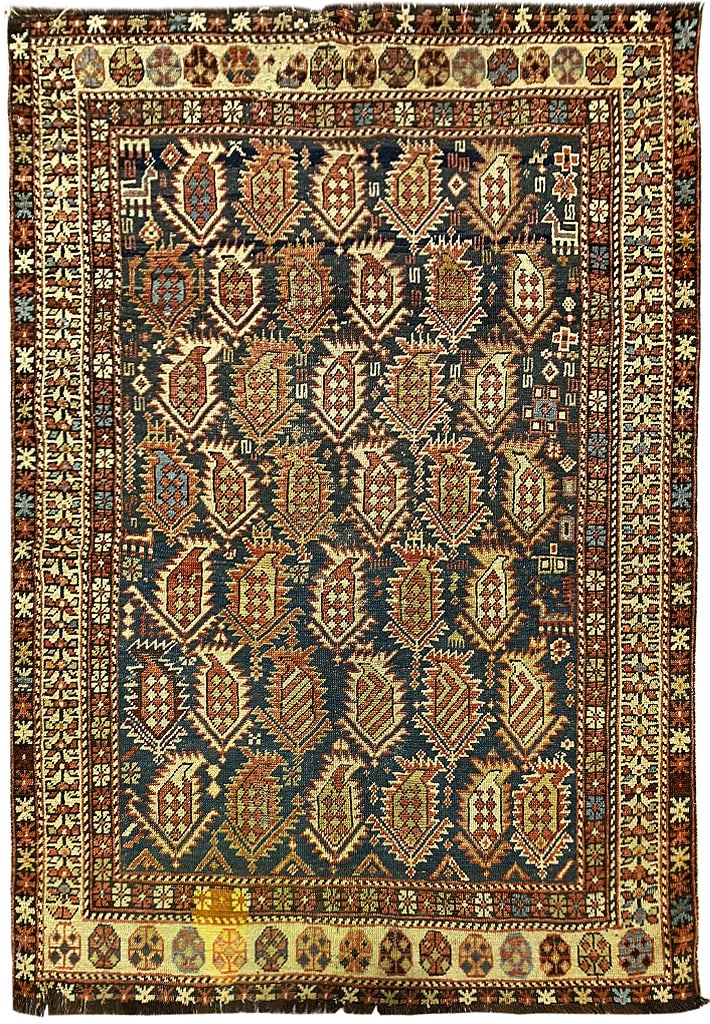 Vintage 1940s Blue Antique Persian Rug 3'5 x 4'8 Iran Handwoven Wool (1 of 9)