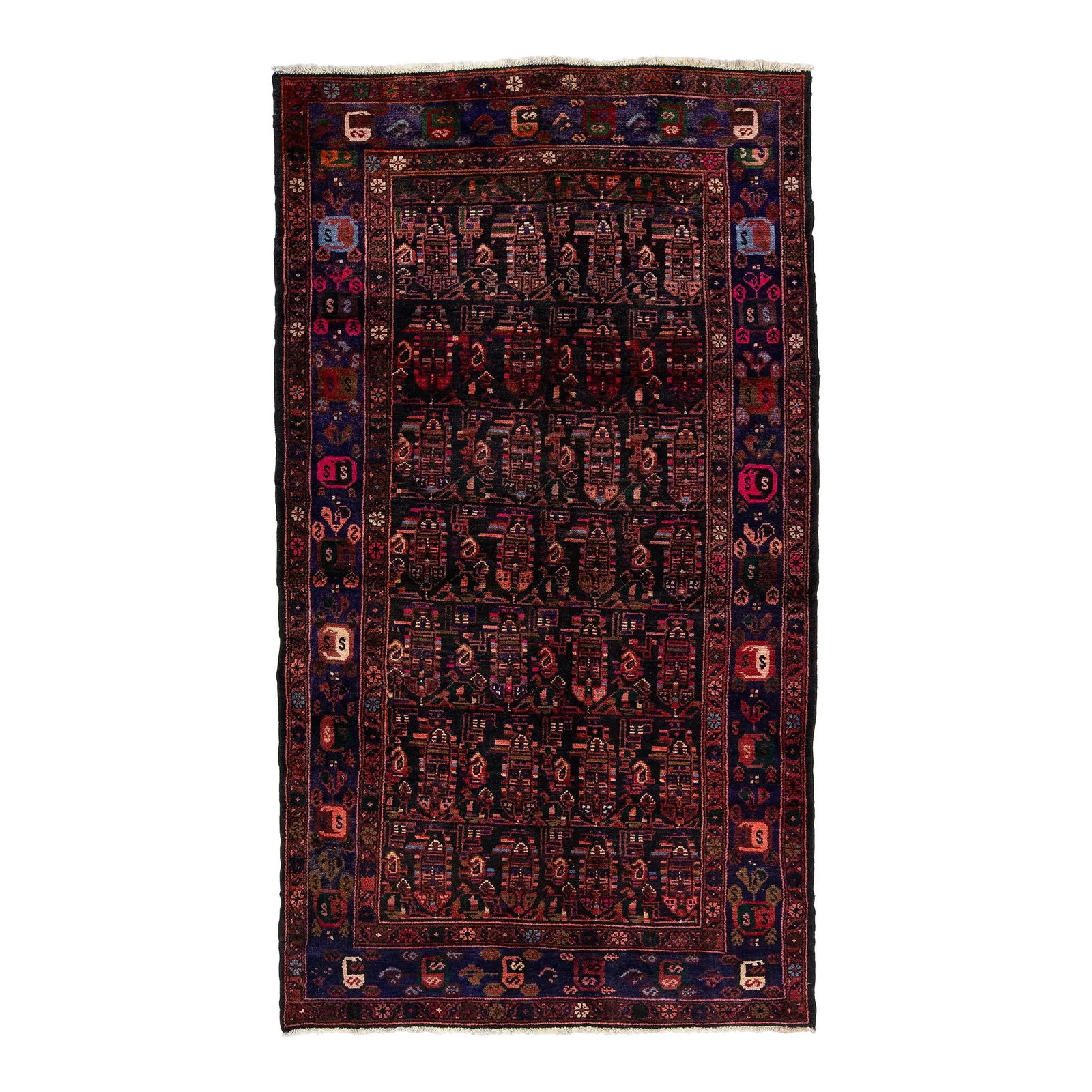 Vintage 1950s Hamadan Hand-Knotted Wool Rug 4'5 x 7'10 Allover Geometric Pattern (1 of 7)