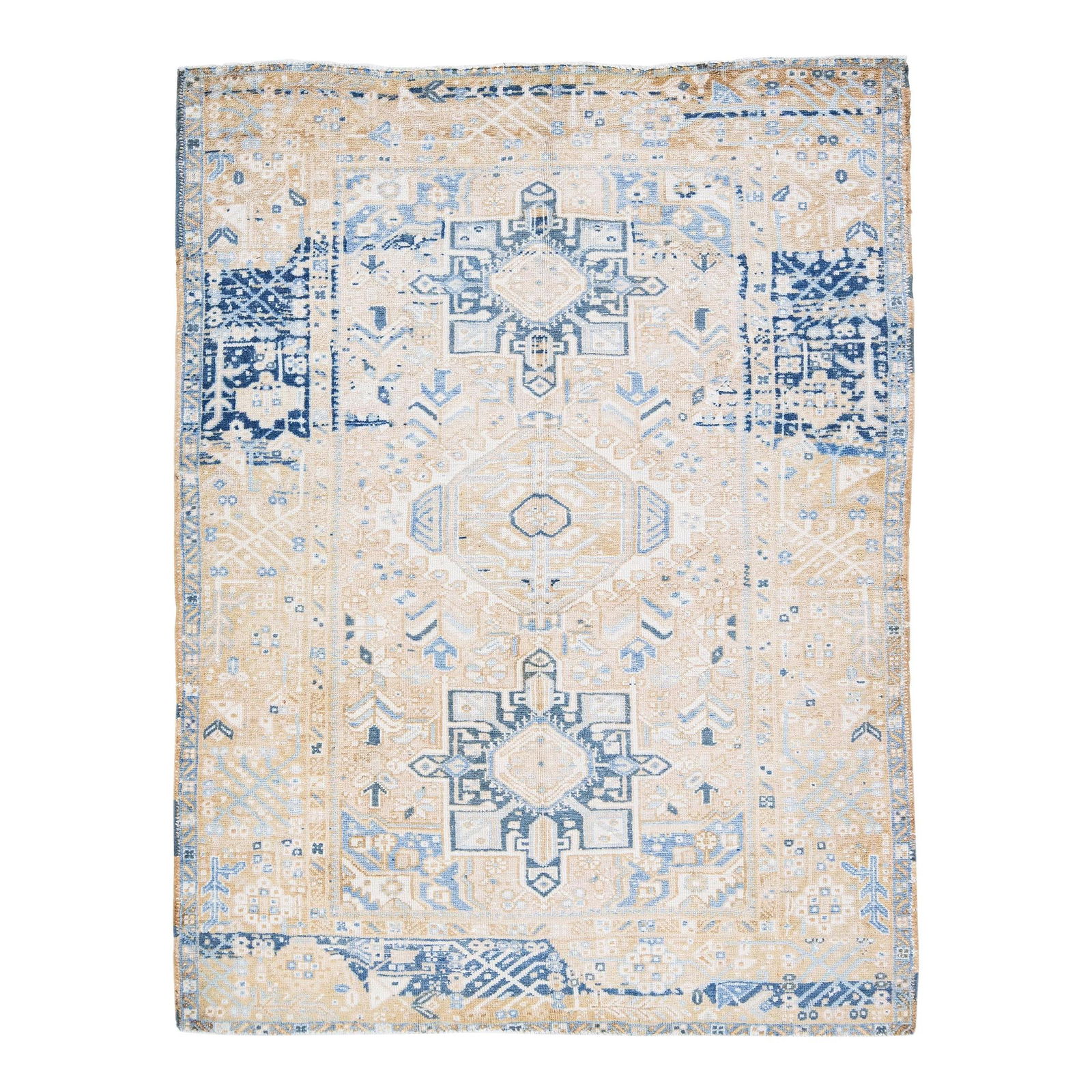 Vintage Karajah Handmade Medallion Beige Wool Rug 4'6 x 6'1 (1 of 8)