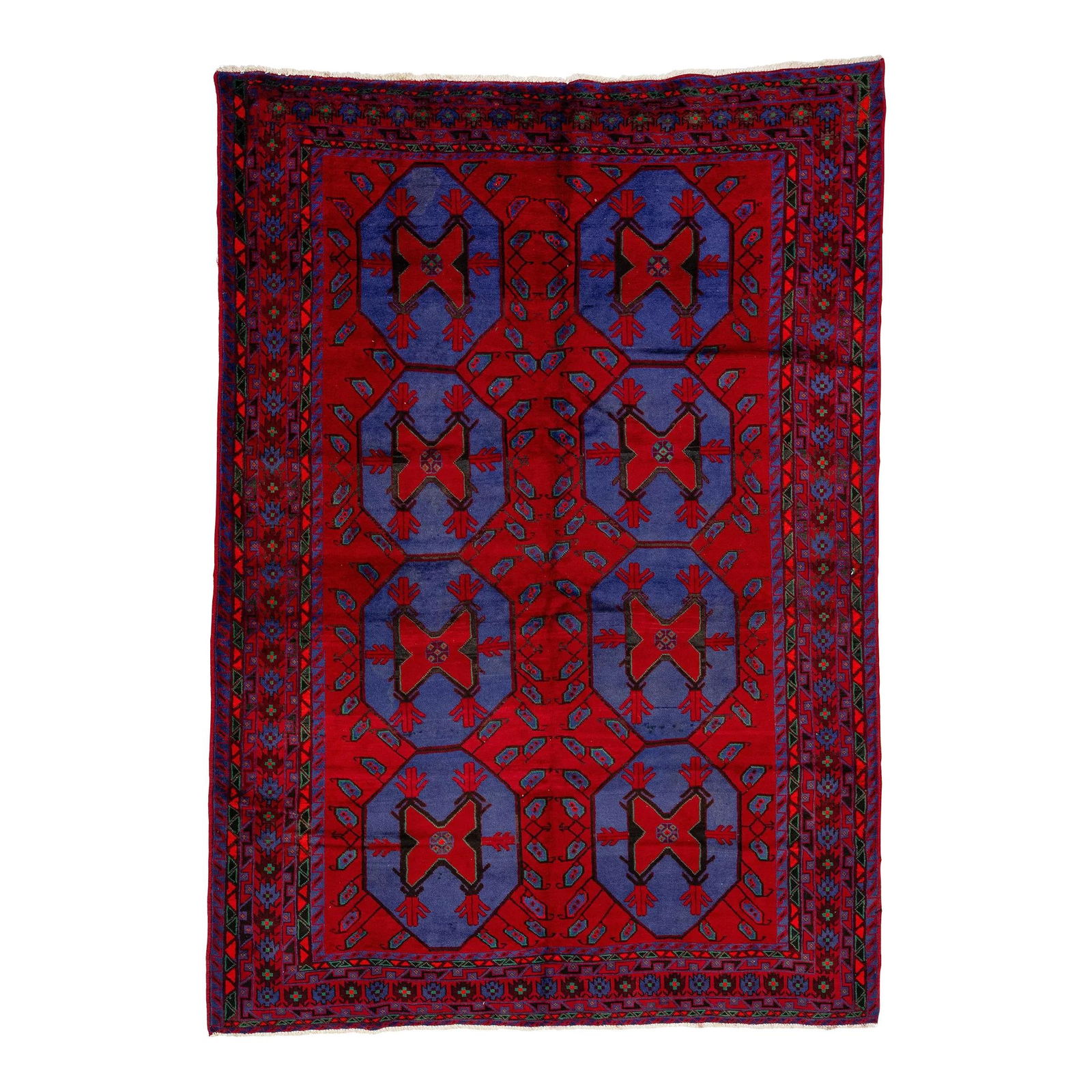 1960s Vintage Shiraz Handmade Wool Rug Red Tribal Motif 6'8 x 9'6 (1 of 7)