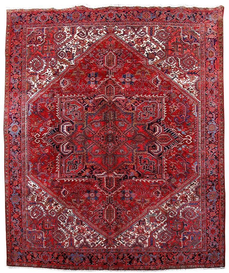 Exquisite 9' x 10'10 Persian Heriz Handmade Carpet in Vibrant Colors: Exquisite 9' x 10'10 Persian Heriz Handmade Carpet in Vibrant Colors Free continental US Shipping Transform your living space with this exquisite 9' x 10' 10" Persian Heriz Carpet, a true embodiment o